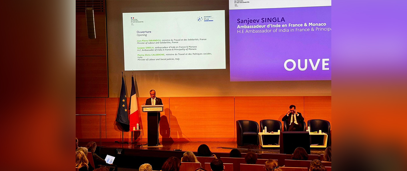 Ambassador Sanjeev Singla addressed the conference “AI & the World of Work – One Year On,” together with Mr. Jean-Pierre Farandou, France’s Minister of Labour and Solidarity
