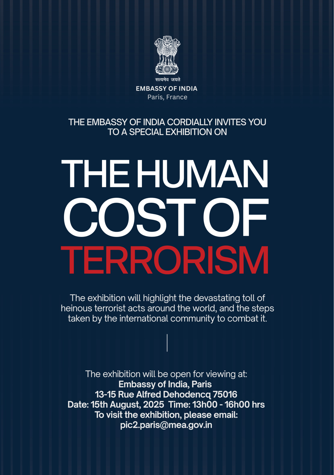 Invitation for the special exhibition The Human Cost of Terrorism
