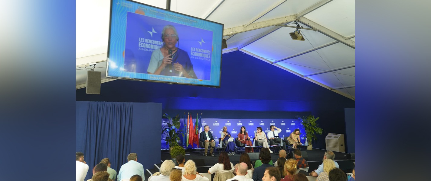 Union Minister for Finance & Corporate Affairs Smt. Nirmala Sitharaman participated in a panel discussion on “How to Promote the Rise of a New Middle Class?” at the Rencontres Économiques d’Aix-en-Provence, a major economic forum, held at Aix-Marseille University, France.