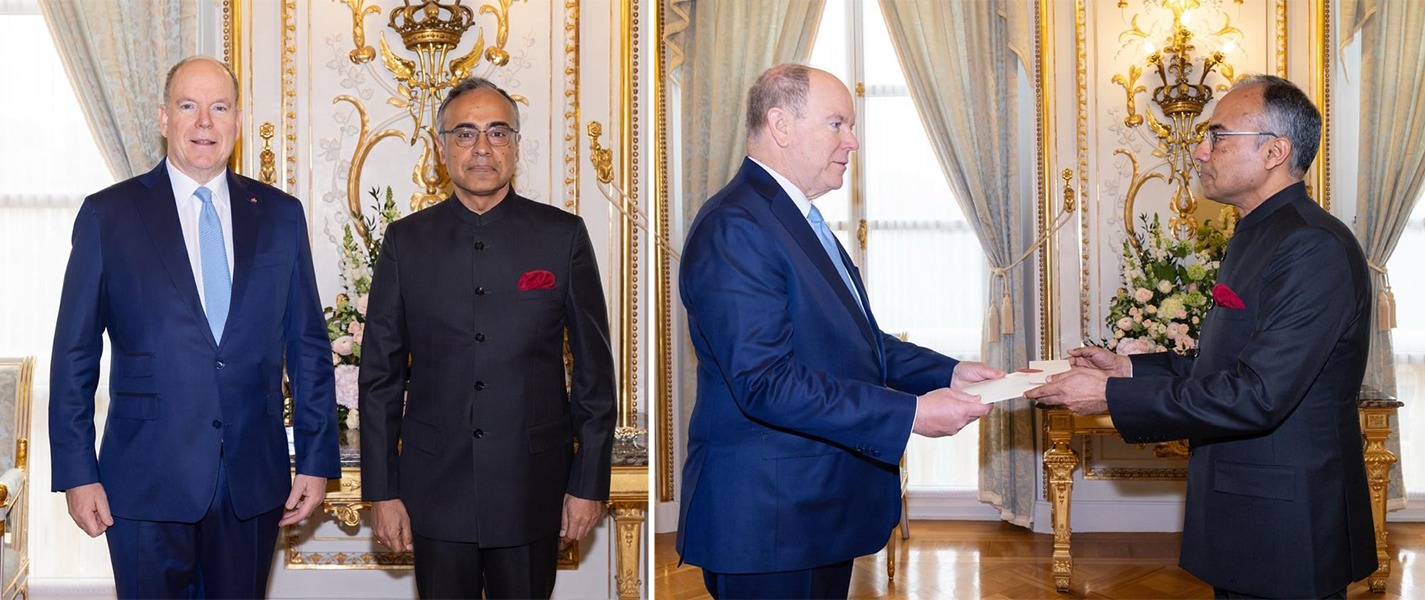 Ambassador Sanjeev Singla presents credentials to H.S.H. Prince Albert II of Monaco