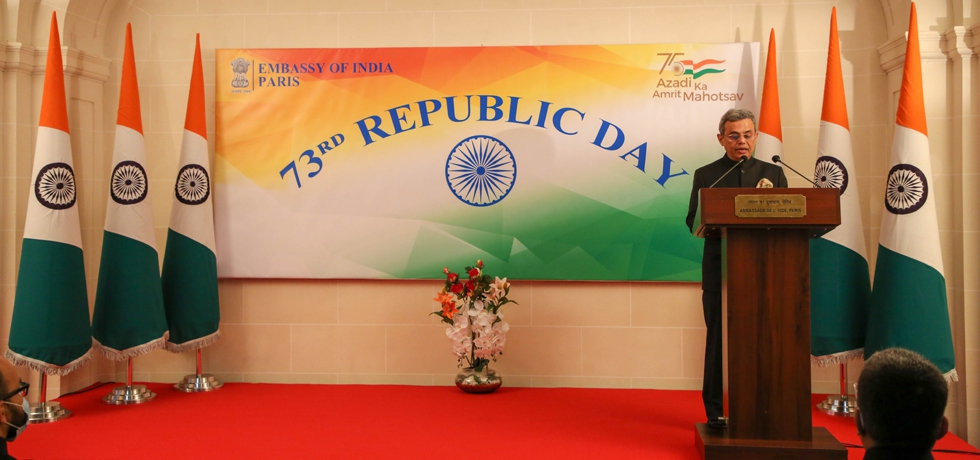 EoI, Paris celebrated 73rd Republic Day of India with the Embassy officials. Ambassador Jawed Ashraf unfurled the Indian flag & read out the President's address. Indian community & friends of India joined the ceremony virtually